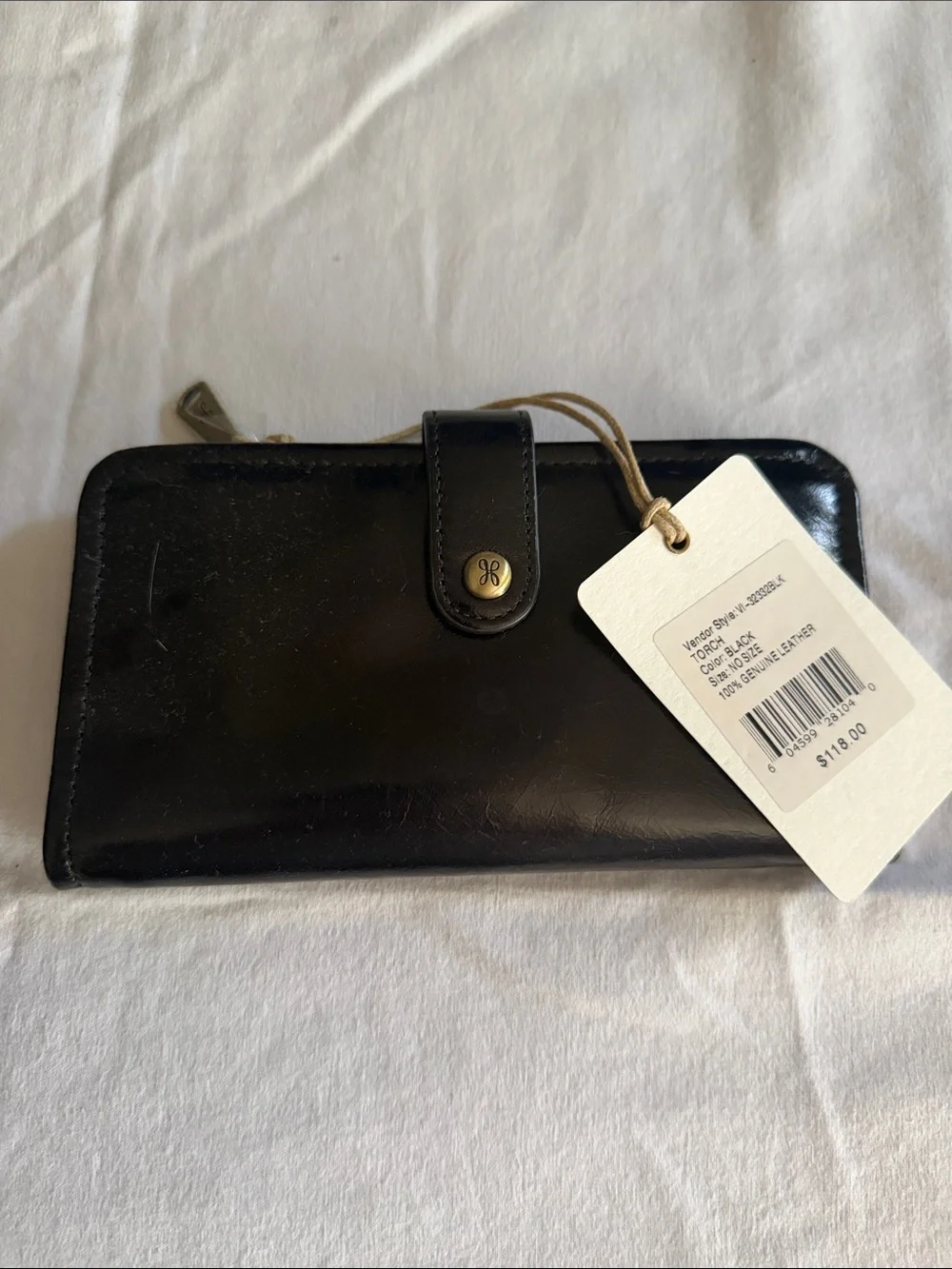 HOBO Black Leather Zip-Around Wristlet Clutch